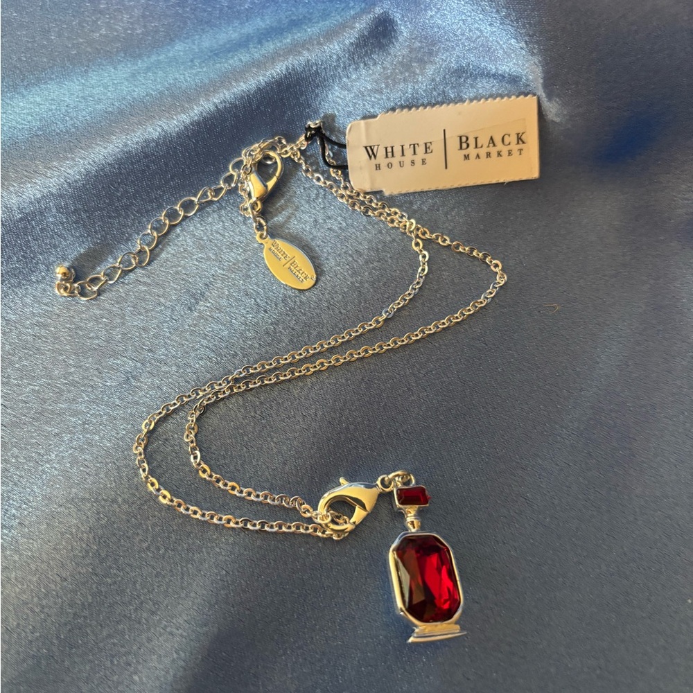 White House Black Market Silver Necklace with Ruby Red Pendant